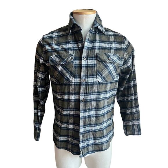 Jach's olive, blue flannel buttondown shirt size M - Picture 1 of 5